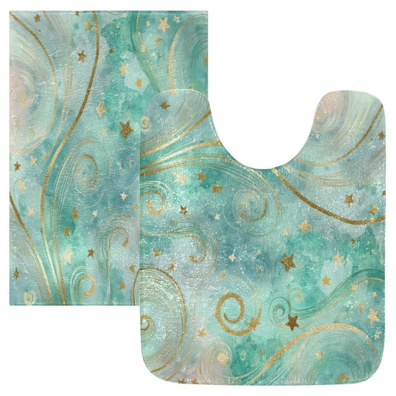 2 Piece Bath Mat Set with U-Shaped Toilet Mat and Rectangle Bath Rugs Non Slip Machine Washable Bathroom Mats Beautiful Swirling Lines