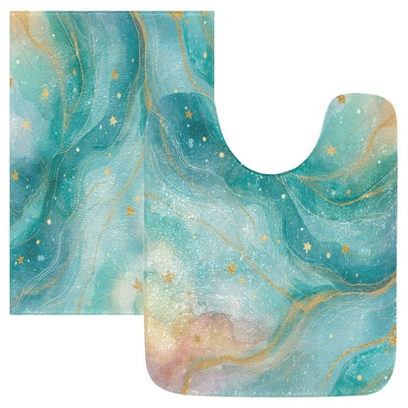2 Piece Bath Mat Set with U-Shaped Toilet Mat and Rectangle Bath Rugs Non Slip Machine Washable Bathroom Mats Beautiful Watercolor Stars
