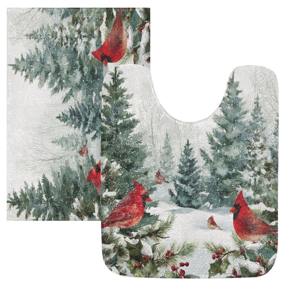 2 Piece Bath Mat Set with U-Shaped Toilet Mat and Rectangle Bath Rugs Non Slip Machine Washable Bathroom Mats Beautiful Winter Forest Painting