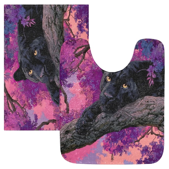 2 Piece Bath Mat Set with U-Shaped Toilet Mat and Rectangle Bath Rugs Non Slip Machine Washable Bathroom Mats Black Panther Pattern