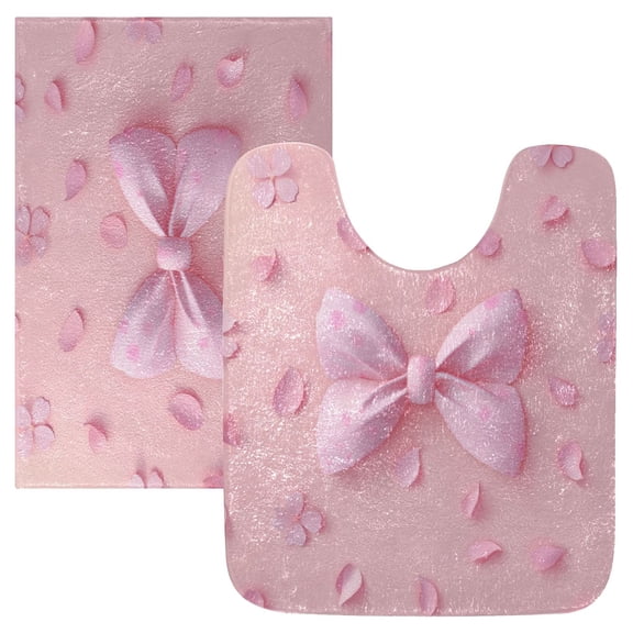 2 Piece Bath Mat Set with U-Shaped Toilet Mat and Rectangle Bath Rugs Non Slip Machine Washable Bathroom Mats Butterfly Knot Decoration
