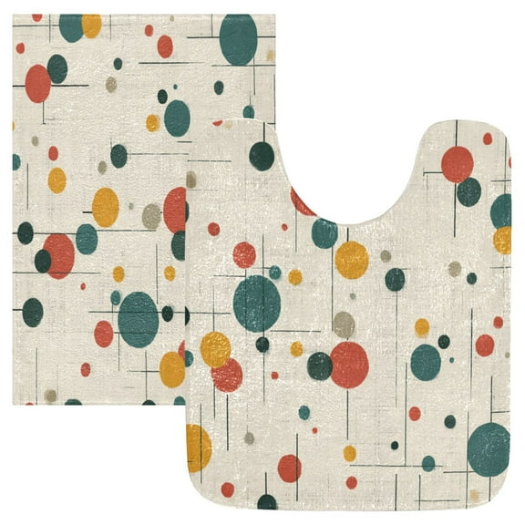 2 Piece Bath Mat Set with U-Shaped Toilet Mat and Rectangle Bath Rugs Non Slip Machine Washable Bathroom Mats Colorful Dots and Lines