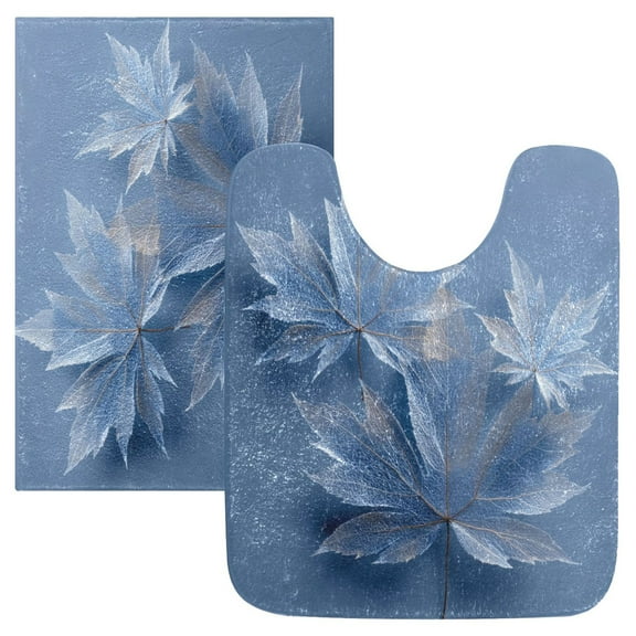 2 Piece Bath Mat Set with U-Shaped Toilet Mat and Rectangle Bath Rugs Non Slip Machine Washable Bathroom Mats Glass Mapleleaves