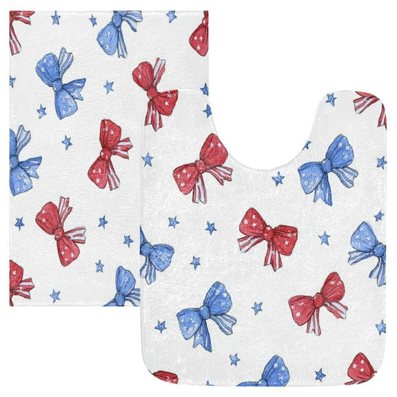 2 Piece Bath Mat Set with U-Shaped Toilet Mat and Rectangle Bath Rugs Non Slip Machine Washable Bathroom Mats Hand-drawn Bows