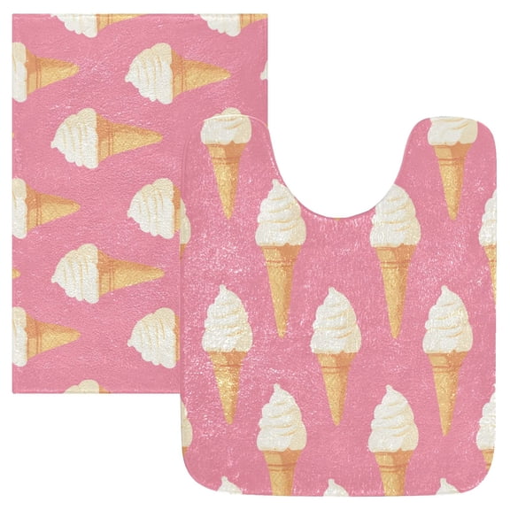 2 Piece Bath Mat Set with U-Shaped Toilet Mat and Rectangle Bath Rugs Non Slip Machine Washable Bathroom Mats Ice Cream Pattern