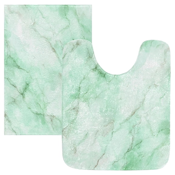 2 Piece Bath Mat Set with U-Shaped Toilet Mat and Rectangle Bath Rugs Non Slip Machine Washable Bathroom Mats Light Green Marble Texture Pattern