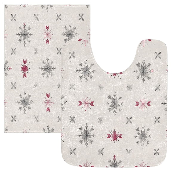 2 Piece Bath Mat Set with U-Shaped Toilet Mat and Rectangle Bath Rugs Non Slip Machine Washable Bathroom Mats Minimalist Line Snowflakes and Stars