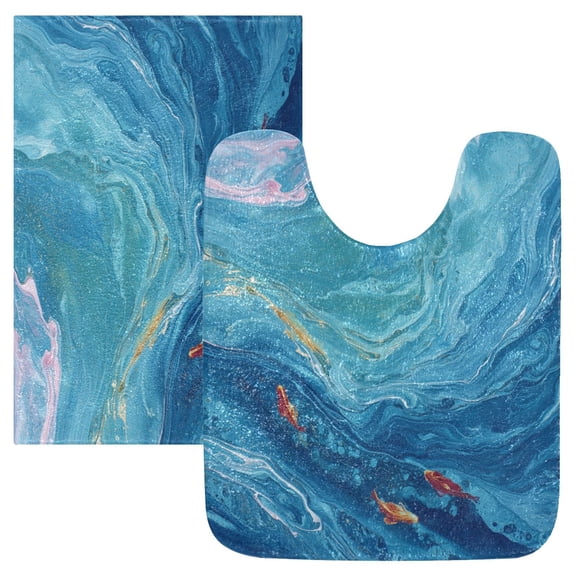 2 Piece Bath Mat Set with U-Shaped Toilet Mat and Rectangle Bath Rugs Non Slip Machine Washable Bathroom Mats Ocean Surface
