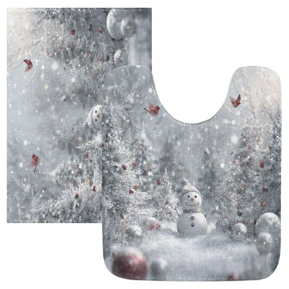 2 Piece Bath Mat Set with U-Shaped Toilet Mat and Rectangle Bath Rugs Non Slip Machine Washable Bathroom Mats Snowy Winter Landscape