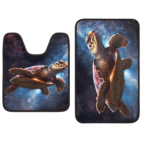 2-Piece Bath Rug Set, Bath Mat with U-Shaped Contour Toilet Rug, Non-Slip Backing, Machine Washable Dry Bath Mats for Bathroom,Turtle Starry Night Pattern, Soft Microfiber