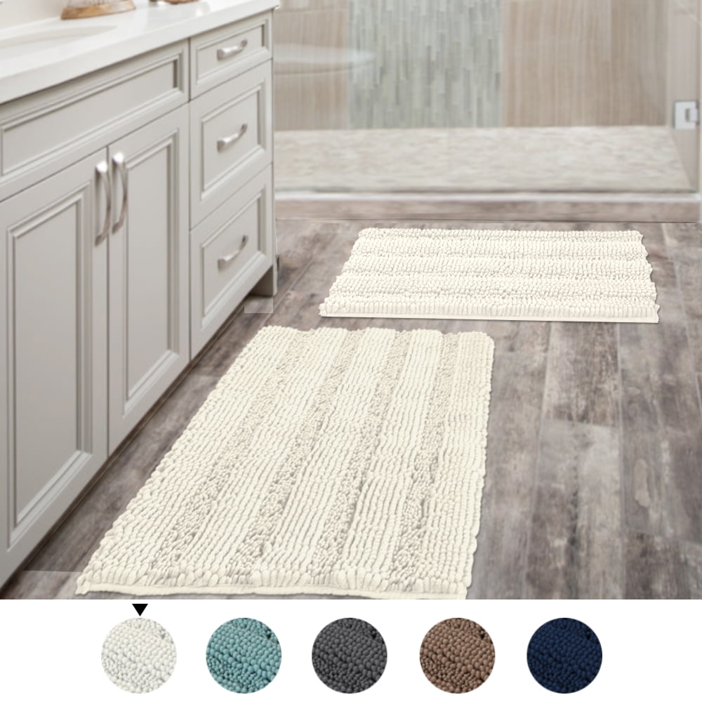 Striped Shaggy Long Rugs for Bathroom Cozy Shag Collection Taupe Solid No  Slip Shower Plush Carpet Mat Living & Bedroom Soft Thick Area Rug Large Bath  Mat, Pet Friendly (1 Pack, 47
