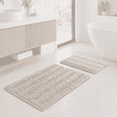 thumbnail image 1 of PrimeBeau 2-Piece Bath Rug Set, Striped, Shaggy Microfiber Machine Washable, Cream Color (Pack 2-20" x 32"/17" x 24"), 1 of 8
