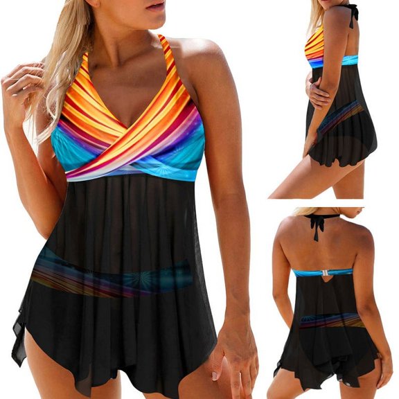 2 Piece Bathing Suits For Women, Trendy High Waisted Bikini Tankini Comfortable and Stylish – Multiple Colors and Designs – setK - M