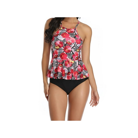 2 Piece Bathing Suits For Women, Trendy High Waisted Bikini Tankini Comfortable and Stylish – Red – QSH148