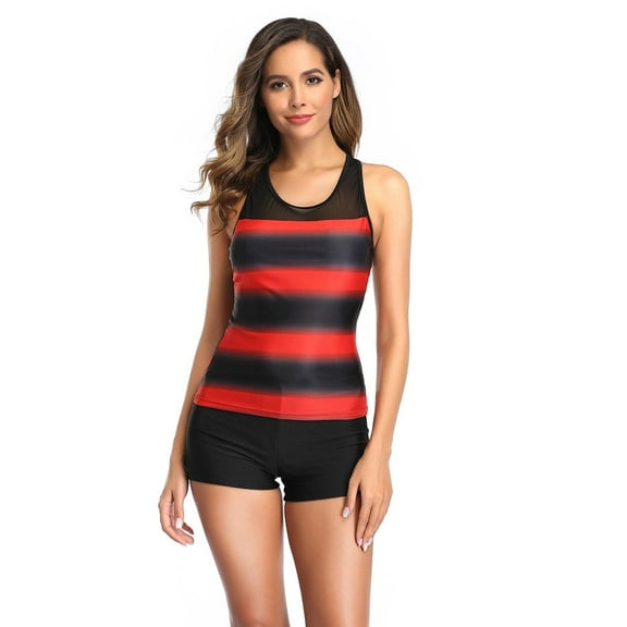 2 Piece Bathing Suits For Women, Trendy High Waisted Bikini Tankini Comfortable and Stylish Red - QSH9057 - Medium