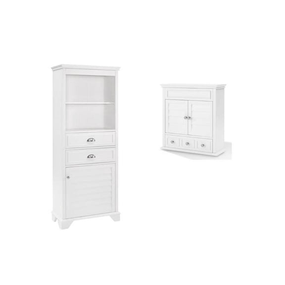 2 Piece Bathroom Furniture Set with Medicine Cabinet and Linen Cabinet in White