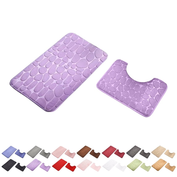 2-Piece Bathroom Rug Set, 16"x20" Absorbent Foam Bath Mat & U-Shaped Toilet Mat, Soft Non-Slip Machine Washable Contour Rug,I