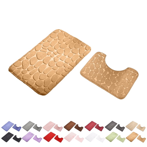 2-Piece Bathroom Rug Set, 16"x20" Absorbent Foam Bath Mat & U-Shaped Toilet Mat, Soft Non-Slip Machine Washable Contour Rug,J