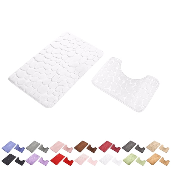 2-Piece Bathroom Rug Set, 16"x20" Absorbent Foam Bath Mat & U-Shaped Toilet Mat, Soft Non-Slip Machine Washable Contour Rug, N