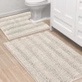 thumbnail image 1 of 2-Piece Bathroom Rug Set, 20" x 32" Plus 17" x 24", Extra Thick Chenille Striped Long Pile Bath Mats, Non-Slip Floor Mat For Bathroom, 1 of 6