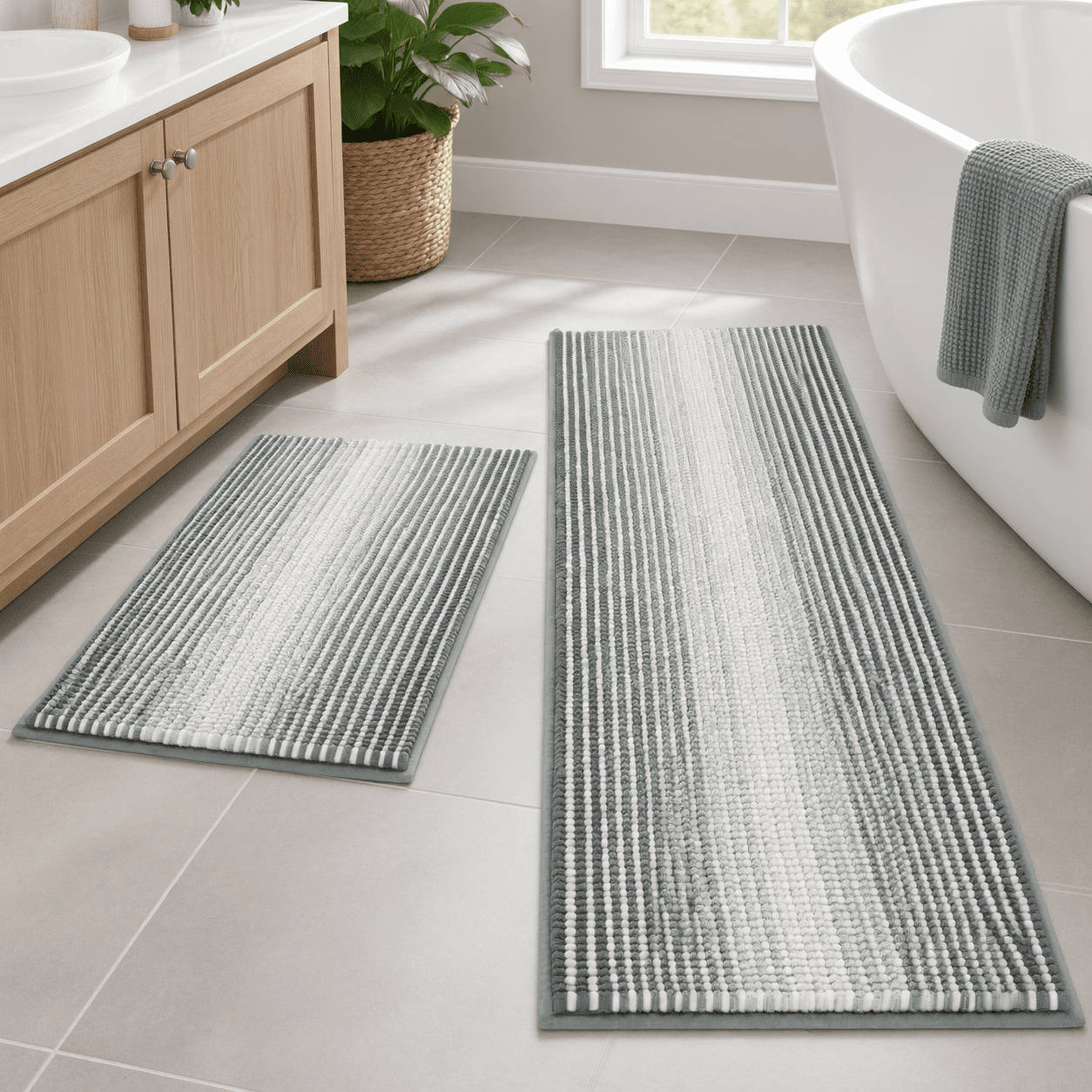 2 Piece Bathroom Rug Set Light Gray 20