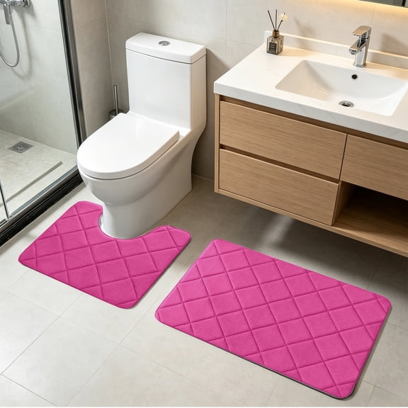 2 Piece Bathroom Rug Set, U Shaped Toilet Rug and Bath Mat, Non Slip Latex Backing Absorbent Quick Dry Bathroom Floor Carpet for Shower Tub Sink Laundry Room, Washable Bathroom Mats,16"x24" & 16"x20"