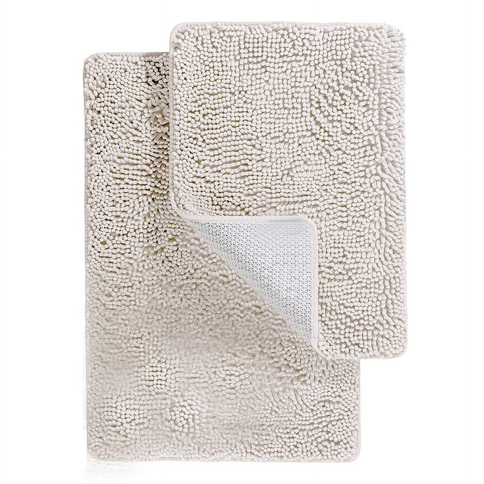 BYSURE Ivory/Cream Bathroom Rugs Sets 3 Piece Non Slip Extra Absorbent  Plush Chenille Soft Washable Bath Rugs and Mats Set