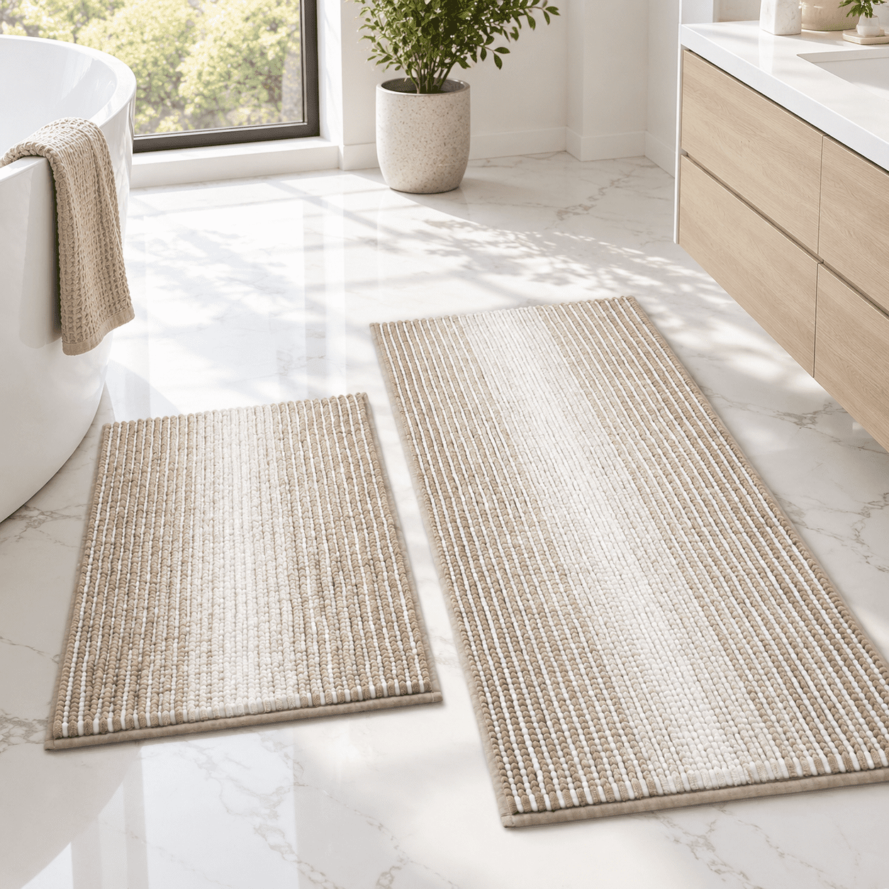 2 Piece Bathroom Rugs Set Light Taupe 20