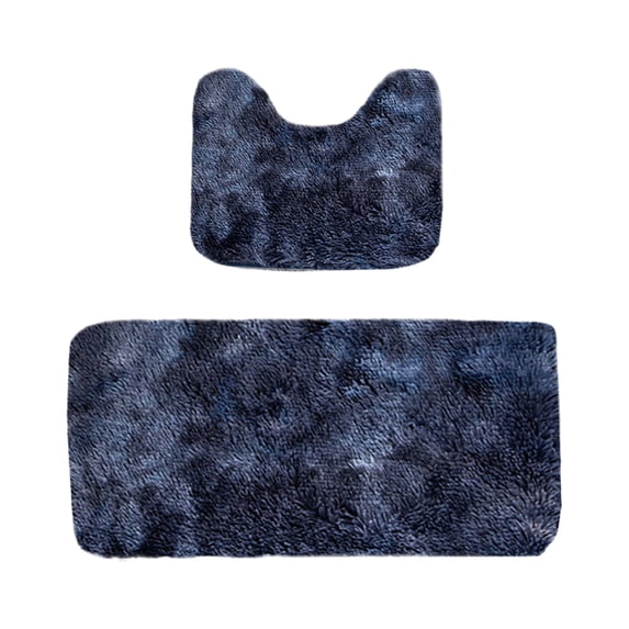 2 Piece Bathroom Rugs Set,Plush Set Non Slip Absorbent U-Shaped Contour Toilet Bath Mat for Restroom Shower Area,Dark Blue