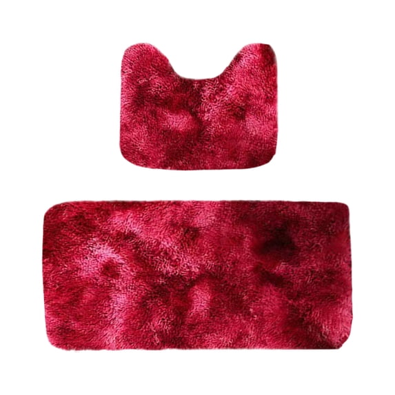 2 Piece Bathroom Rugs Set,Plush Set Non Slip Absorbent U-Shaped Contour Toilet Bath Mat for Restroom Shower Area,Red