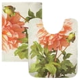 thumbnail image 1 of 2 Piece Bathroom Rugs Set Shaggy Toilet Base Mat 16x24 and 20x24 U Shape Soft Contour Rug Absorbent Non Slip Flowers Peony Leaves, 1 of 9