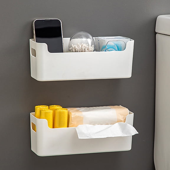 2 Piece Bathroom Storage Rack Over The Toilet Wall Mounted - Organizer Shelf for Shower Supplies, Kitchen Spice Rack, Adhesive Plastic Basket Set for Home Bathroom Bedroom Organization