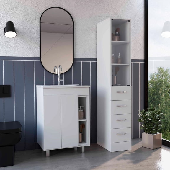 Sturdy Interlocking System - Stable 2 Piece Bathroom Furniture Set in White with Vanity and Cabinet