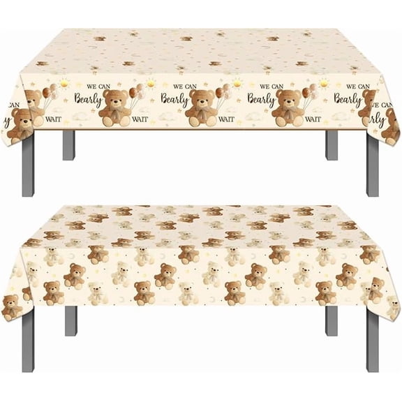 2 Piece Bear Baby Shower Tablecloths Brown