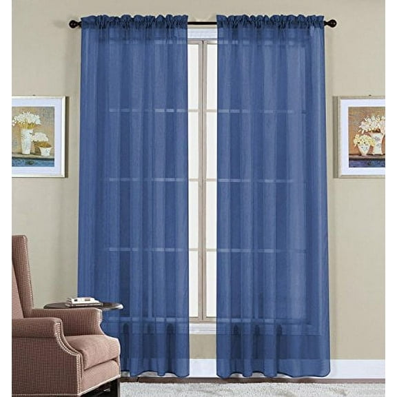 2 Piece Beautiful Sheer Window Elegance Curtains/drape/panels/treatment 60"w X 63"l (Navy)