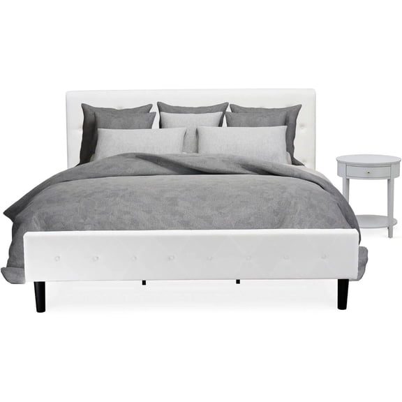 2 Piece Bed Set - Velvet Tufted Bed Frame & Nightstand - Bedroom Furniture