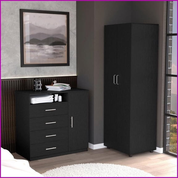 2-Piece Bedroom Furniture Set London Armoire + Rioja 4-Drawer Dresser | Black | Combo Dressers