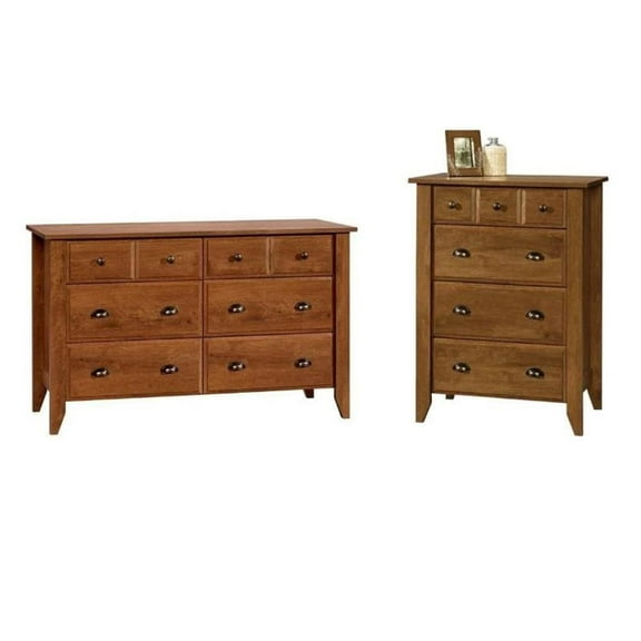 2 Piece Bedroom Set with Dresser and Chest in Oiled Oak
