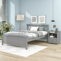 2 Piece Bedroom Sets with Full Size Platform Bed and a Nightstand, Wood Platform Bed with Headboard for Kids Teens Adults, Gray