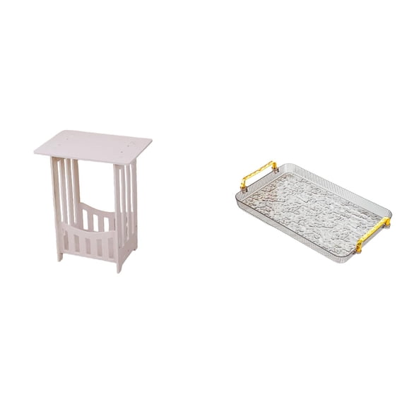 2 Piece Bedside Table Coffee Table Serving Tray with Handle Space Saving Design for Bedroom Lounge Party