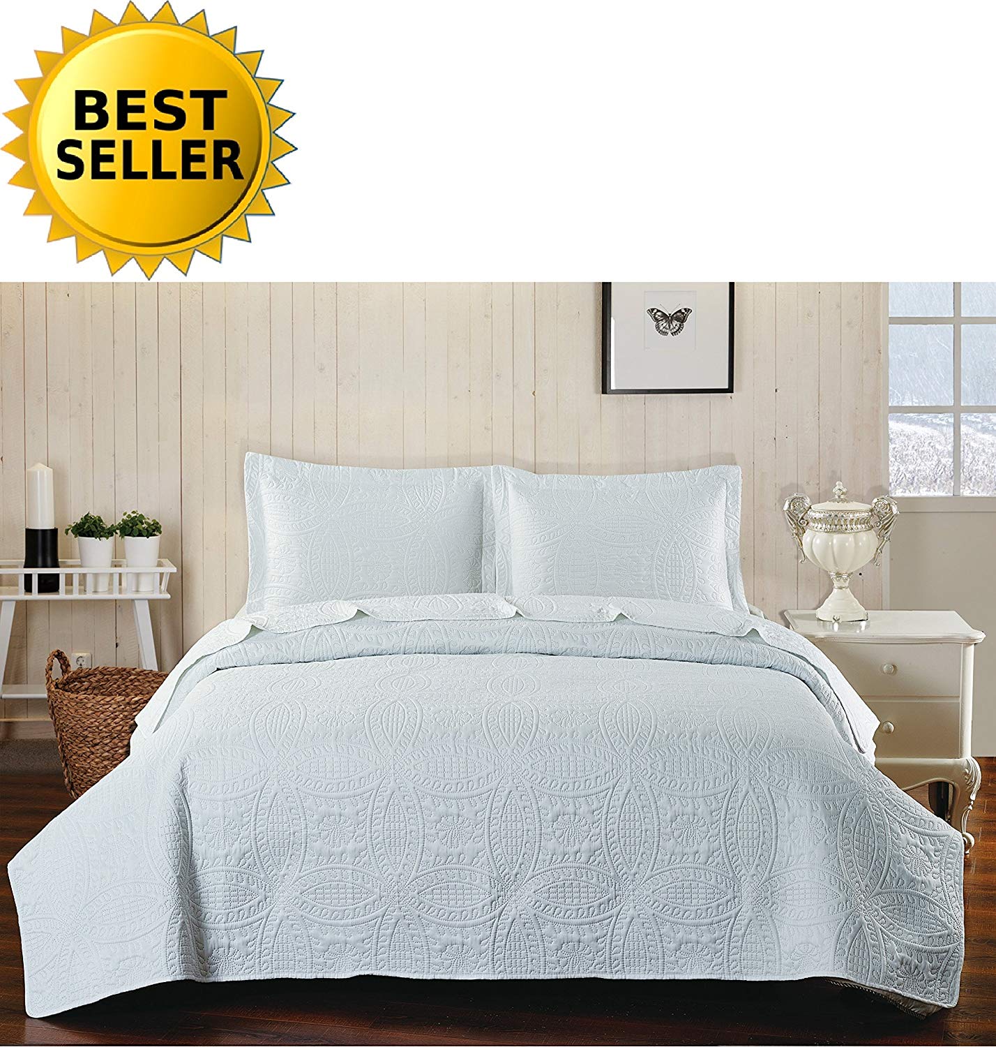 2Piece Bedspread Coverlet Quilt Set with Sham Twin/Twin XL White