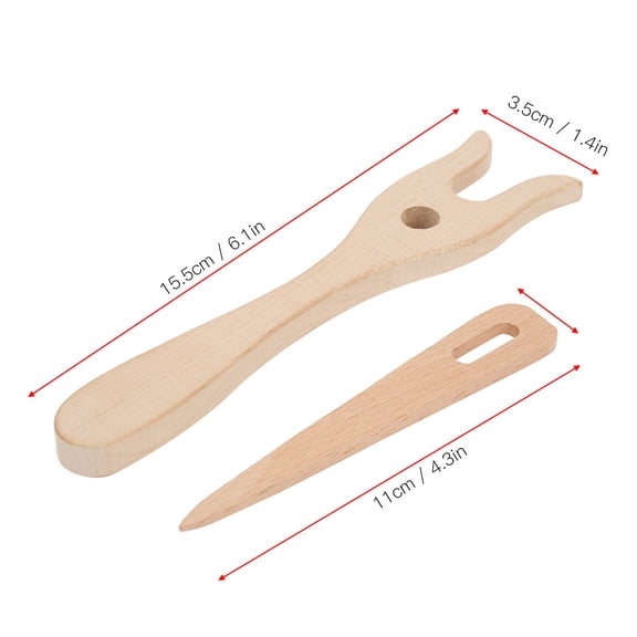 2-Piece Beech Wood Knitting Fork and Small Eye Needle Set for DIY Weaving and Embroidery