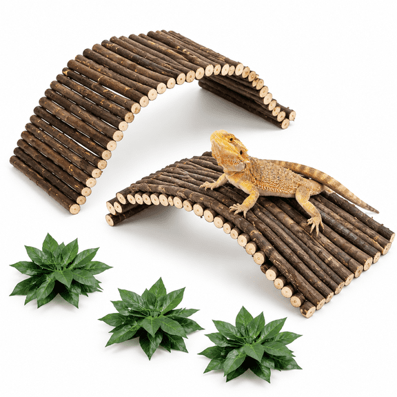 2-Piece Bendable Wooden Reptile Habitat Bridge and Hideout Accessories