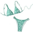 thumbnail image 1 of 2 Piece Bikini Set For Women Trendy Cute Bathing Suit Spaghetti Strap Deep V Tops High Cut Thong Floral Print Swimwear (S, Light Blue), 1 of 7