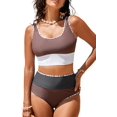 thumbnail image 1 of 2 Piece Bikini Set for Women Color Block 2025 Sporty Longline Swim Top with High Waisted Swimsuit Bottom, 1 of 6