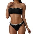 thumbnail image 1 of 2 Piece Bikini Sets for Women Bikini Set Push Up Strapless Bandeau Top with Back Tie Swimsuit Bathing Suit Summer Beach Black M, 1 of 6