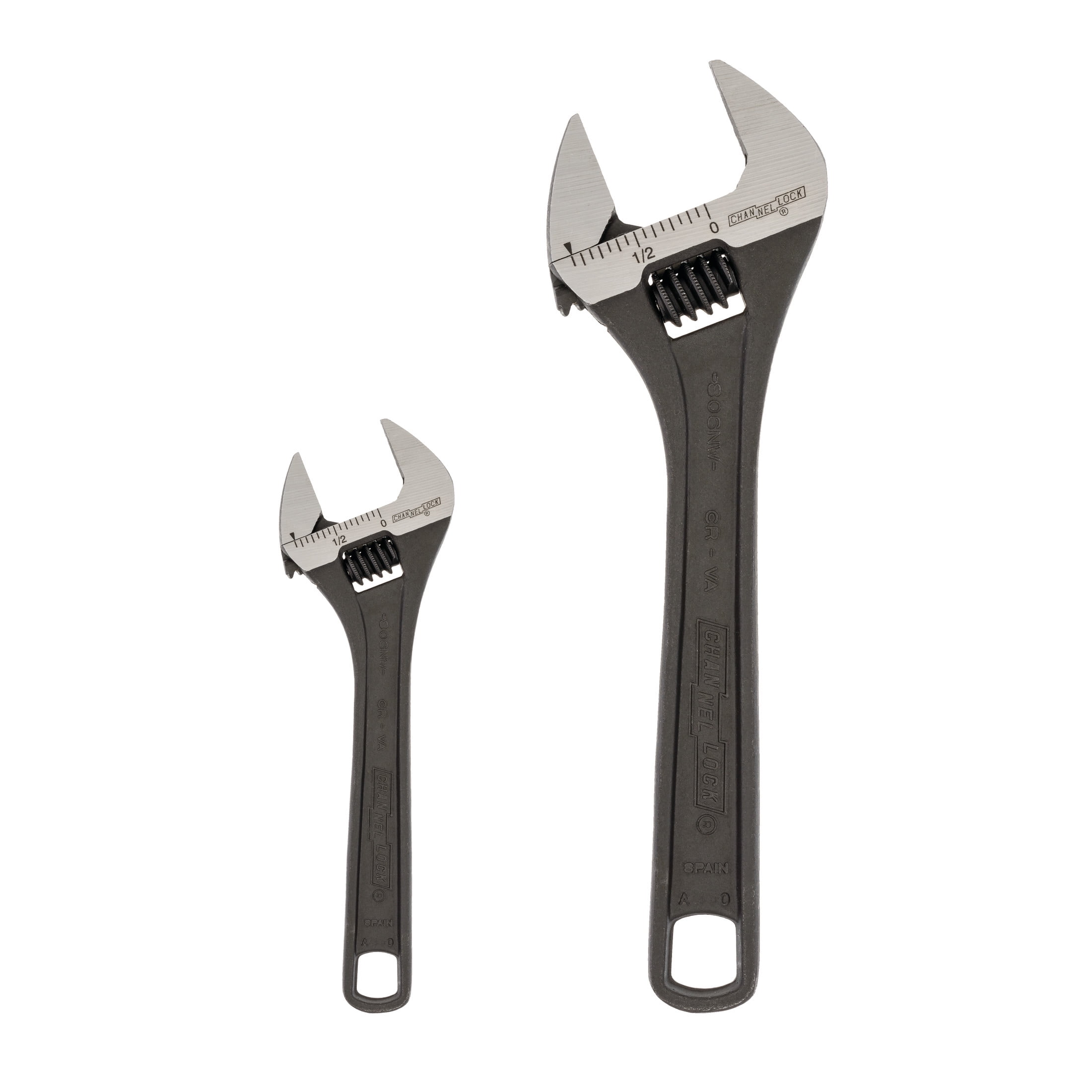 CHANNELLOCK Adjustable Wrench Set, Black Phosphate / Oxide Finish, Includes 6, 10-inch, 2 pieces (WS-2N)