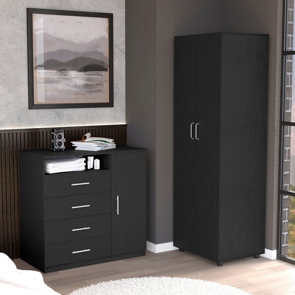 2 Piece Black Bed Ensemble | Quick and Secure Assembly with System | High - Grade Particle Board | Assembly Support for Non - Experts