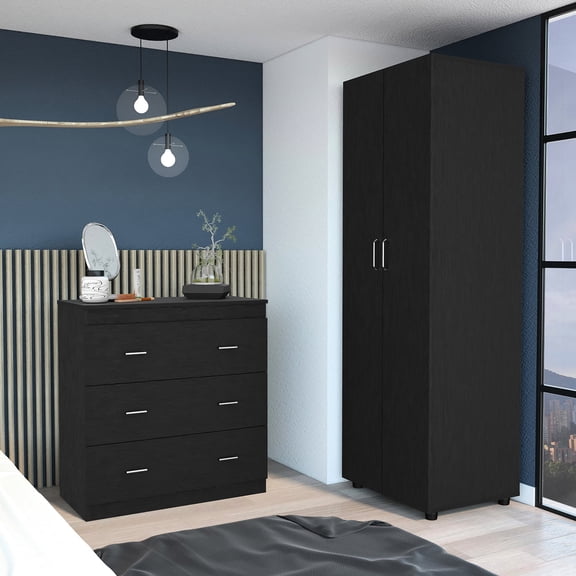 2-Piece Black Bedroom Ensemble - User-Friendly Assembly with Interlocking - Bedroom Arrangement - Sturdy Final Product