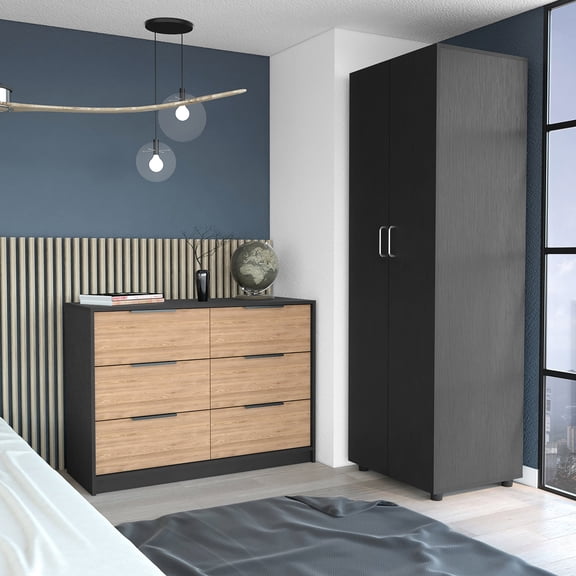 2-Piece Black Bedroom Set, Egeo 4-Drawer Dresser / Stable Structure from Interlocking System